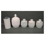Lot of 8 Fenton Hobnail Milk Glass Condiment Items