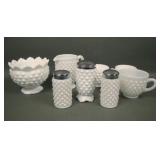Lot of 9 Fenton Hobnail Milk Glass Condiment Items