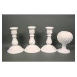 Lot of Four Fenton Hobnail Milk Glass Items