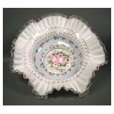 Fenton Silver Crest Lg Decorated Brides Bowl