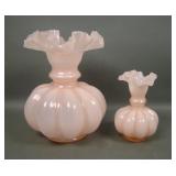2 Fenton Rose/ Pink  Melon Rib Ruffled Vases
