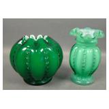 Two Fenton Green Overlay Beaded Melon Items