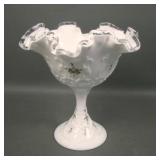Fenton Silver Crest Spanish Lace Violets/ Snow
