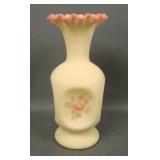 Fenton Burmese Pinched Rose Decorated Vase