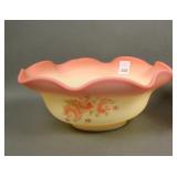 Fenton Burmese Rose Decorated Ruffled Bowl