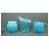 Lot of Three Fenton Blue Opal Hobnail Items