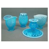 Lot of Four Fenton Blue Opal Hobnail Items