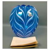 1975 Dave Fetty Glossy Blue Pulled Feather Vase