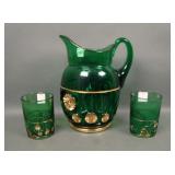 Riverside Green/ Gold Esther Pitcher & 2 Tumblers