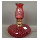 Fenton Cranberry Swirl Pancake Lamp