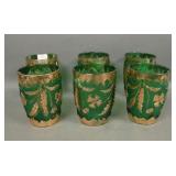 Six U.S. Glass Green / Gold  Delaware Tumblers