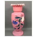 Bristol Pink & White Cased Decorated Vase