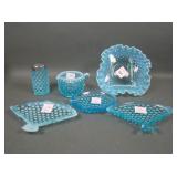 Six Piece Fenton Blue Opal Hobnail Lot