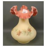 Fenton Burmese Autumn Leaf Decorated Vase