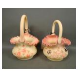 Two Fenton Burmese Rose Decorated Baskets