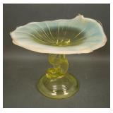 Fenton Vaseline Opal Dolphin/Shell Compote