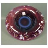 Fenton Plum Opal Decorated Rolled Edge Bowl