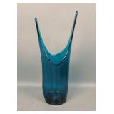 MCM Viking Glass? Peacock Blue V Shaped Vase