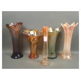 Five Piece Carnival Glass Vase Lot
