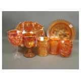 Seven Piece Imperial Marigold Carnival Glass Lot