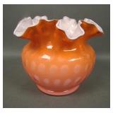 Fenton Coral Overlay Bubble Optic Ruffled Vase
