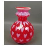 Fentonn Cranberry Opal Heart Optic Vase