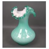 Fenton Green Overlay Bubble Optic Tri Corner Vase