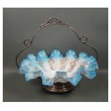 Victorian Enameled Brides Basket/ SP Frame