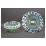 Two Fenton Green Opal Open Edge Items