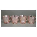 Four LIG Pink Imperial Carnival Glass Robin Mugs