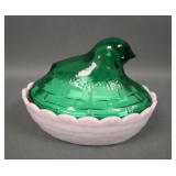 Fenton Green/ Milk Glass Chick on Nest