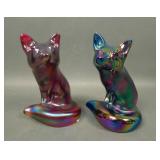 Two Fenton Iridised Sitting Fox Figurines