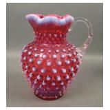 Fenton Cranberry Opal Hobnail Syrup Jug