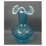 Fenton Blue/ Snow Crest Swirl Optic Vase