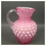 Fenton Rose Pink Overlay Hobnail Syrup Jug