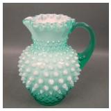 Fenton Green Overlay Hobnail Syrup Jug