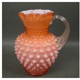 Fenton Coral Pink Overlay Hobnail Syrup Jug