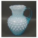 Fenton Light Blue Overlay Hobnail Syrup Jug