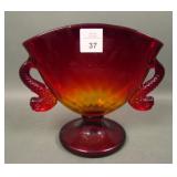 Fenton Ruby #1502 Dbl Dolphin Fan Vase