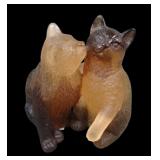 Daum Crystal Amber Pate De Verre Kittens Figurine