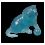 Daum Teal Blue Pate De Verre Kitten /Ball Figure