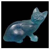 Daum Nancy Teal Blue Pate De Verre Cat Figurine