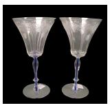 2 Morgantown Fairwin Etch Blue Filament Goblets