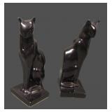 2 Ebony Sarsaparilla Art Deco Figural Cat Bookends