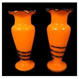 Two Czech Art Deco Orange/ B;ack Tango Vases