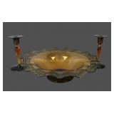 H.C. Fry Glass Amber/ Black Threaded 3 Pc Console
