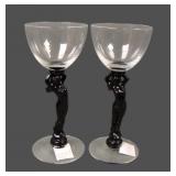 Two Cambridge Art Deco Nude Ebony Stem Cocktails