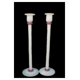 Fry Foval Opal/Coral Threaded 16"Candlesticks