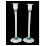 Fry Foval 14" Jade Green Threaded Candlesticks