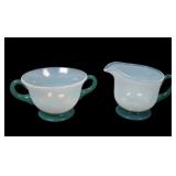 Fry Foval Opalescent/ Jade Green Creamer & Sugar